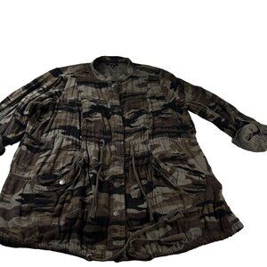 Torrid Camo Jacket Women Anorak Twill Snap button Lightweight Drawstring Cotton